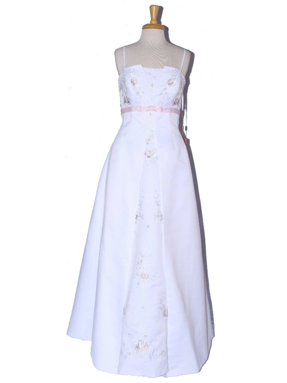 Lenovia 39304 Heavy Satin Wedding Gown with Pink Accents-Size 14-White with Pink